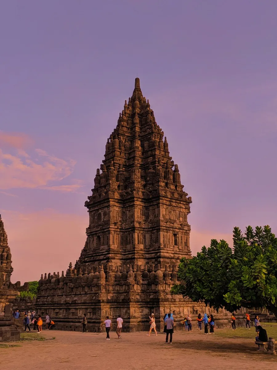 Prambanan Temple silhouetted at sunset, Yogyakarta, Indonesia